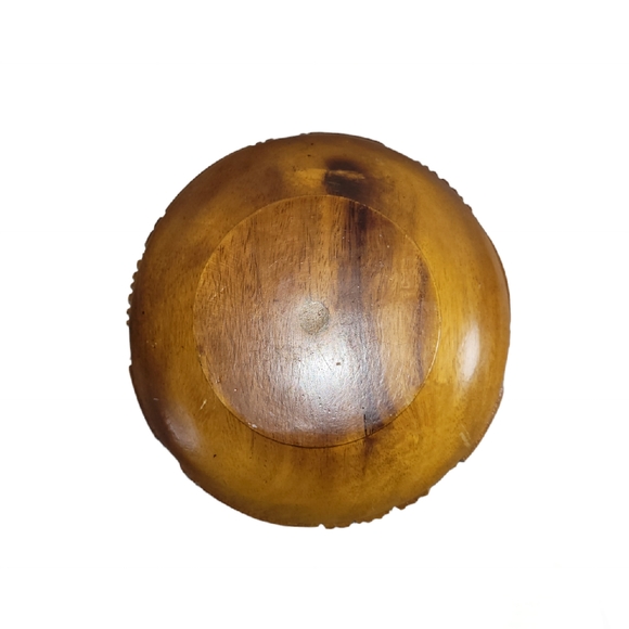 Vintage Hand Carved Wooden Bowl  Trinket Candy Bowl No Lid 6¼" Diameter - Picture 9 of 9